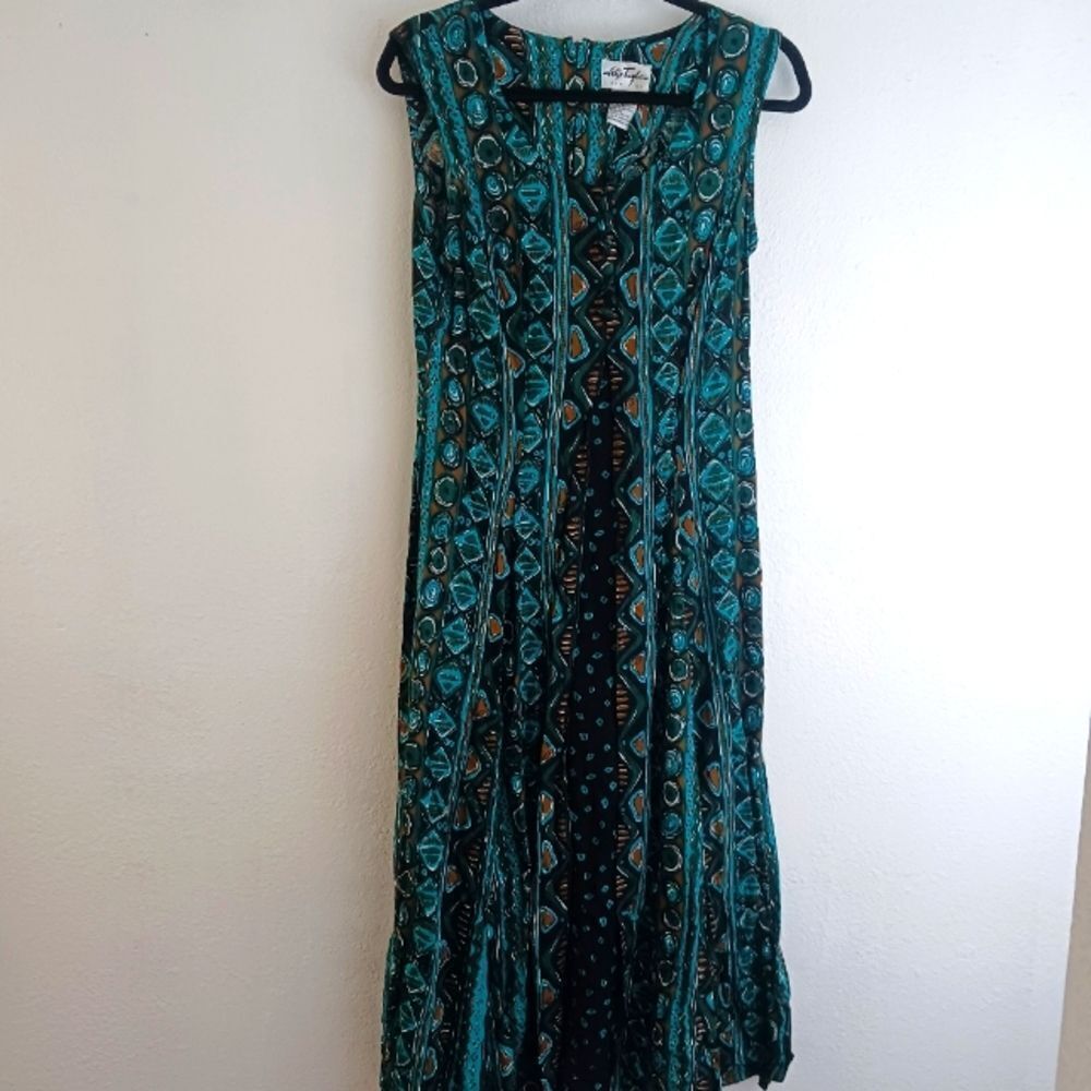 Alix Taylor Geometric sleeveless layered 100% Rayon Viscosa vintage dress size 8
